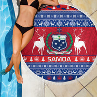 Personalised Samoa Christmas Beach Blanket Samoan Coat Of Arms Manuia Le Kirisimas - Wonder Print Shop