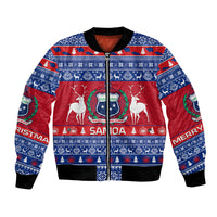 Personalised Samoa Christmas Bomber Jacket Samoan Coat Of Arms Manuia Le Kirisimas - Wonder Print Shop