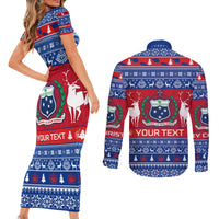 Personalised Samoa Christmas Couples Matching Short Sleeve Bodycon Dress and Long Sleeve Button Shirts Samoan Coat Of Arms Manuia Le Kirisimas - Wonder Print Shop