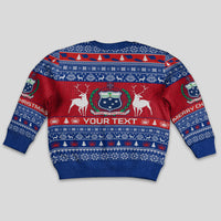 Personalised Samoa Christmas Kid Ugly Christmas Sweater Samoan Coat Of Arms Manuia Le Kirisimas - Wonder Print Shop