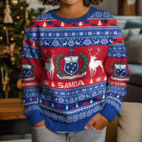Personalised Samoa Christmas Kid Ugly Christmas Sweater Samoan Coat Of Arms Manuia Le Kirisimas - Wonder Print Shop