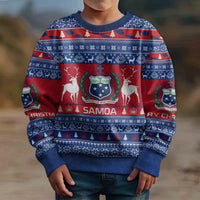 Personalised Samoa Christmas Kid Ugly Christmas Sweater Samoan Coat Of Arms Manuia Le Kirisimas - Wonder Print Shop