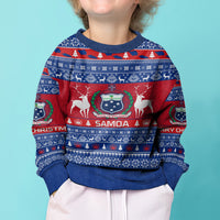 Personalised Samoa Christmas Kid Ugly Christmas Sweater Samoan Coat Of Arms Manuia Le Kirisimas - Wonder Print Shop