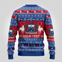 Personalised Samoa Christmas Ugly Christmas Sweater Samoan Coat Of Arms Manuia Le Kirisimas - Wonder Print Shop