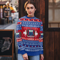 Personalised Samoa Christmas Ugly Christmas Sweater Samoan Coat Of Arms Manuia Le Kirisimas - Wonder Print Shop