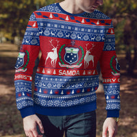 Personalised Samoa Christmas Ugly Christmas Sweater Samoan Coat Of Arms Manuia Le Kirisimas - Wonder Print Shop