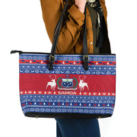 Personalised Samoa Christmas Leather Tote Bag Samoan Coat Of Arms Manuia Le Kirisimas - Wonder Print Shop