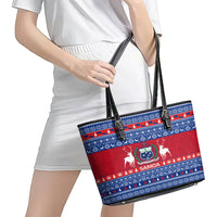 Personalised Samoa Christmas Leather Tote Bag Samoan Coat Of Arms Manuia Le Kirisimas - Wonder Print Shop