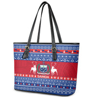 Personalised Samoa Christmas Leather Tote Bag Samoan Coat Of Arms Manuia Le Kirisimas - Wonder Print Shop