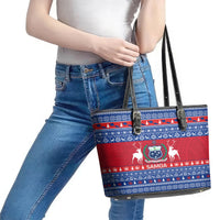Personalised Samoa Christmas Leather Tote Bag Samoan Coat Of Arms Manuia Le Kirisimas - Wonder Print Shop