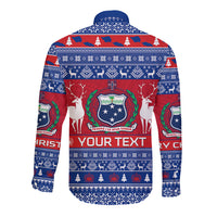 Personalised Samoa Christmas Long Sleeve Button Shirt Samoan Coat Of Arms Manuia Le Kirisimas - Wonder Print Shop