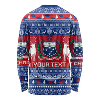 Personalised Samoa Christmas Long Sleeve Shirt Samoan Coat Of Arms Manuia Le Kirisimas - Wonder Print Shop