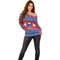 Personalised Samoa Christmas Off Shoulder Sweater Samoan Coat Of Arms Manuia Le Kirisimas - Wonder Print Shop