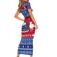 Personalised Samoa Christmas Short Sleeve Bodycon Dress Samoan Coat Of Arms Manuia Le Kirisimas - Wonder Print Shop