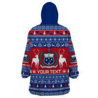 Personalised Samoa Christmas Wearable Blanket Hoodie Samoan Coat Of Arms Manuia Le Kirisimas - Wonder Print Shop