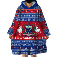 Personalised Samoa Christmas Wearable Blanket Hoodie Samoan Coat Of Arms Manuia Le Kirisimas - Wonder Print Shop