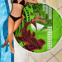 Personalised Hawaii Christmas Beach Blanket Mele Kalikimaka Kakau Polynesian Shark Tattoo - Wonder Print Shop