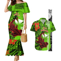 Personalised Hawaii Christmas Couples Matching Mermaid Dress and Hawaiian Shirt Mele Kalikimaka Kakau Polynesian Shark Tattoo - Wonder Print Shop