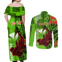 Personalised Hawaii Christmas Couples Matching Off Shoulder Maxi Dress and Long Sleeve Button Shirts Mele Kalikimaka Kakau Polynesian Shark Tattoo - Wonder Print Shop