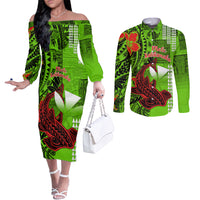 personalised-hawaii-christmas-couples-matching-off-the-shoulder-long-sleeve-dress-and-long-sleeve-button-shirts-mele-kalikimaka-kakau-polynesian-shark-tattoo