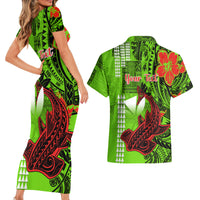 Personalised Hawaii Christmas Couples Matching Short Sleeve Bodycon Dress and Hawaiian Shirt Mele Kalikimaka Kakau Polynesian Shark Tattoo - Wonder Print Shop