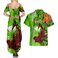 Personalised Hawaii Christmas Couples Matching Summer Maxi Dress and Hawaiian Shirt Mele Kalikimaka Kakau Polynesian Shark Tattoo - Wonder Print Shop