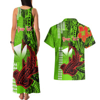 Personalised Hawaii Christmas Couples Matching Tank Maxi Dress and Hawaiian Shirt Mele Kalikimaka Kakau Polynesian Shark Tattoo - Wonder Print Shop