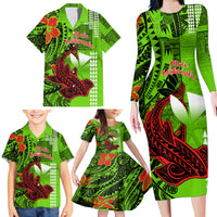 Personalised Hawaii Christmas Family Matching Long Sleeve Bodycon Dress and Hawaiian Shirt Mele Kalikimaka Kakau Polynesian Shark Tattoo - Wonder Print Shop