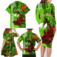 Personalised Hawaii Christmas Family Matching Long Sleeve Bodycon Dress and Hawaiian Shirt Mele Kalikimaka Kakau Polynesian Shark Tattoo - Wonder Print Shop