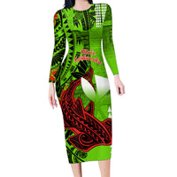 Personalised Hawaii Christmas Family Matching Long Sleeve Bodycon Dress and Hawaiian Shirt Mele Kalikimaka Kakau Polynesian Shark Tattoo - Wonder Print Shop