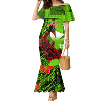 Personalised Hawaii Christmas Family Matching Mermaid Dress and Hawaiian Shirt Mele Kalikimaka Kakau Polynesian Shark Tattoo - Wonder Print Shop