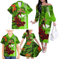 Personalised Hawaii Christmas Family Matching Off Shoulder Long Sleeve Dress and Hawaiian Shirt Mele Kalikimaka Kakau Polynesian Shark Tattoo - Wonder Print Shop