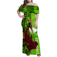 Personalised Hawaii Christmas Family Matching Off Shoulder Maxi Dress and Hawaiian Shirt Mele Kalikimaka Kakau Polynesian Shark Tattoo - Wonder Print Shop
