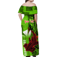 Personalised Hawaii Christmas Family Matching Off Shoulder Maxi Dress and Hawaiian Shirt Mele Kalikimaka Kakau Polynesian Shark Tattoo - Wonder Print Shop