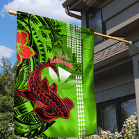 Personalised Hawaii Christmas Garden Flag Mele Kalikimaka Kakau Polynesian Shark Tattoo - Wonder Print Shop