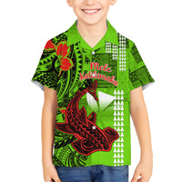 Personalised Hawaii Christmas Kid Hawaiian Shirt Mele Kalikimaka Kakau Polynesian Shark Tattoo - Wonder Print Shop
