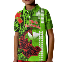 Personalised Hawaii Christmas Kid Polo Shirt Mele Kalikimaka Kakau Polynesian Shark Tattoo - Wonder Print Shop