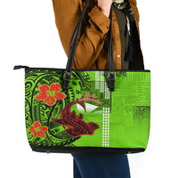 Personalised Hawaii Christmas Leather Tote Bag Mele Kalikimaka Kakau Polynesian Shark Tattoo - Wonder Print Shop