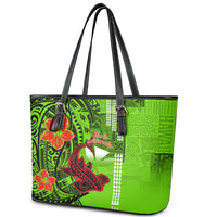 Personalised Hawaii Christmas Leather Tote Bag Mele Kalikimaka Kakau Polynesian Shark Tattoo - Wonder Print Shop