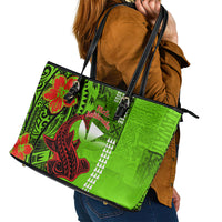 Personalised Hawaii Christmas Leather Tote Bag Mele Kalikimaka Kakau Polynesian Shark Tattoo - Wonder Print Shop