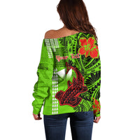 Personalised Hawaii Christmas Off Shoulder Sweater Mele Kalikimaka Kakau Polynesian Shark Tattoo - Wonder Print Shop