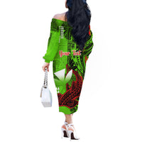 Personalised Hawaii Christmas Off The Shoulder Long Sleeve Dress Mele Kalikimaka Kakau Polynesian Shark Tattoo - Wonder Print Shop