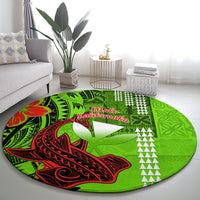 personalised-hawaii-christmas-round-carpet-mele-kalikimaka-kakau-polynesian-shark-tattoo