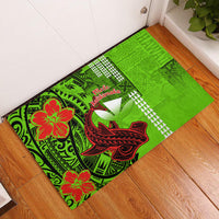 Personalised Hawaii Christmas Rubber Doormat Mele Kalikimaka Kakau Polynesian Shark Tattoo - Wonder Print Shop