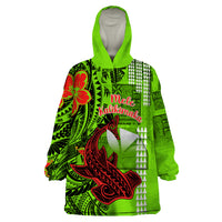 Personalised Hawaii Christmas Wearable Blanket Hoodie Mele Kalikimaka Kakau Polynesian Shark Tattoo - Wonder Print Shop