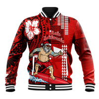 Personalised Hawaii Christmas Baseball Jacket Mele Kalikimaka Surfing Santa Claus - Wonder Print Shop
