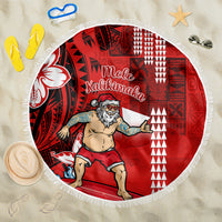 Personalised Hawaii Christmas Beach Blanket Mele Kalikimaka Surfing Santa Claus - Wonder Print Shop
