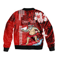 Personalised Hawaii Christmas Bomber Jacket Mele Kalikimaka Surfing Santa Claus - Wonder Print Shop