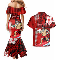 Personalised Hawaii Christmas Couples Matching Mermaid Dress and Hawaiian Shirt Mele Kalikimaka Surfing Santa Claus - Wonder Print Shop