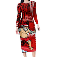 Personalised Hawaii Christmas Family Matching Long Sleeve Bodycon Dress and Hawaiian Shirt Mele Kalikimaka Surfing Santa Claus - Wonder Print Shop